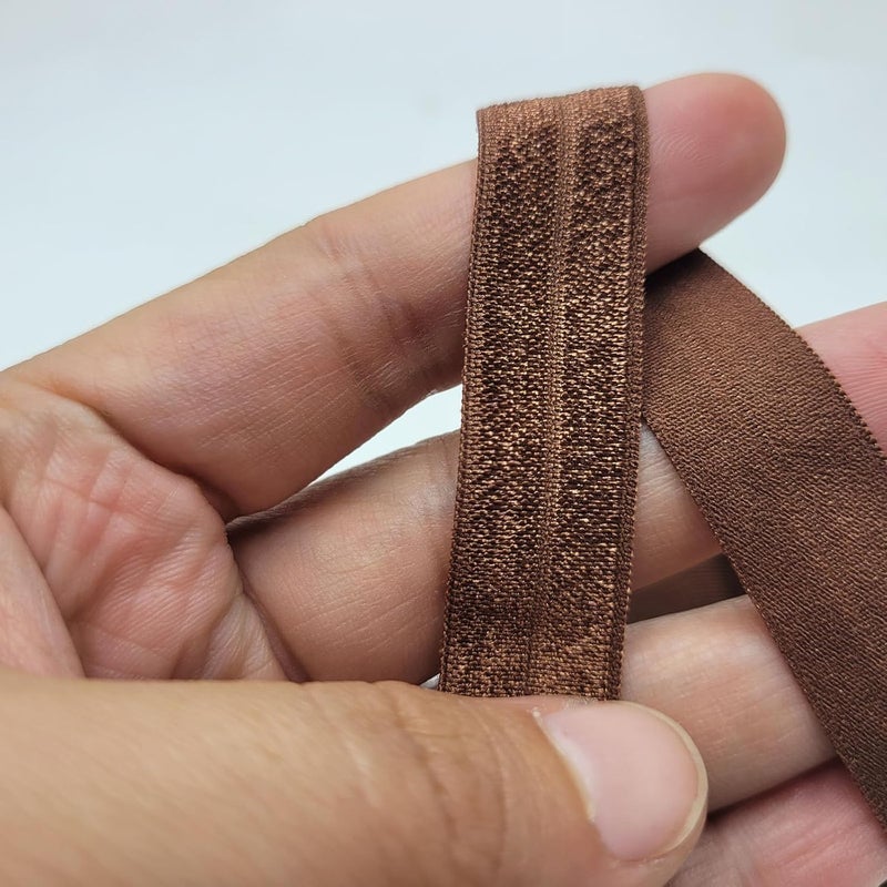 FAYADA Fold Over Elastic,5/8" Foldover FOE Trim Elastic Ribbon,Stretch FOE Band for Hair Ties Headbands Sewing Craft -5 Yards (Brown) - Image 4